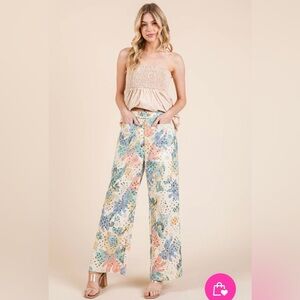 Pretty Petals Floral Eyelet Wide-Leg Pants